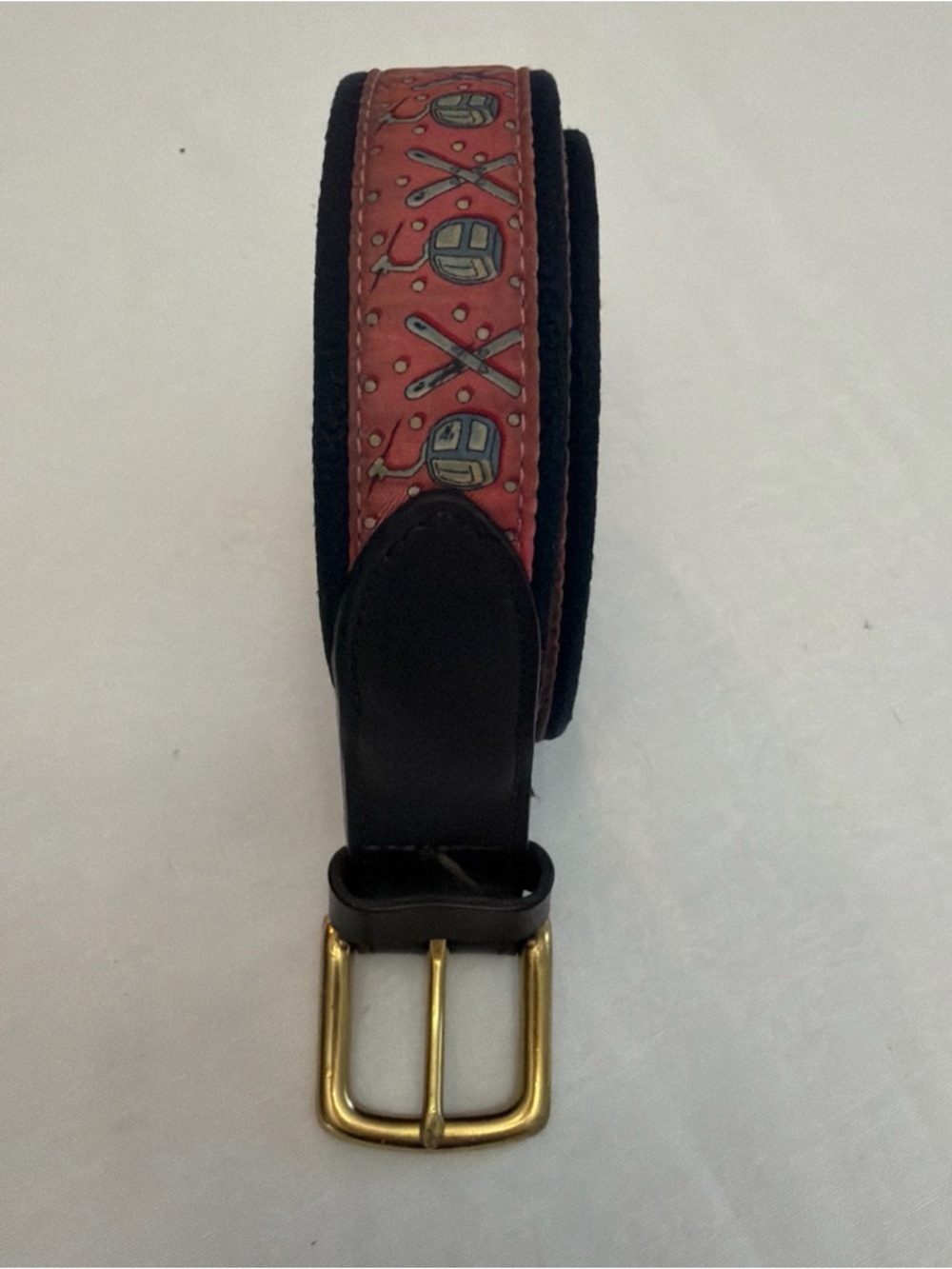 Vineyard Vines Canvas and Leather Belt gondola and Ski Pattern Men's Size 32